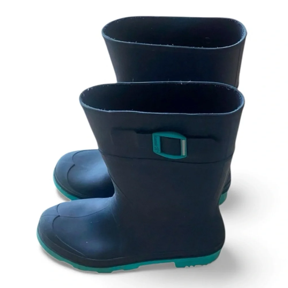 Kamik Raindrops Waterproof Rubber Rain Boots Navy/Teal Kids Size 2 Kidscore